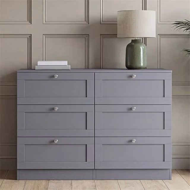 FORGEVIO Grey Modern 6 Drawer Bedroom Chest of Drawers