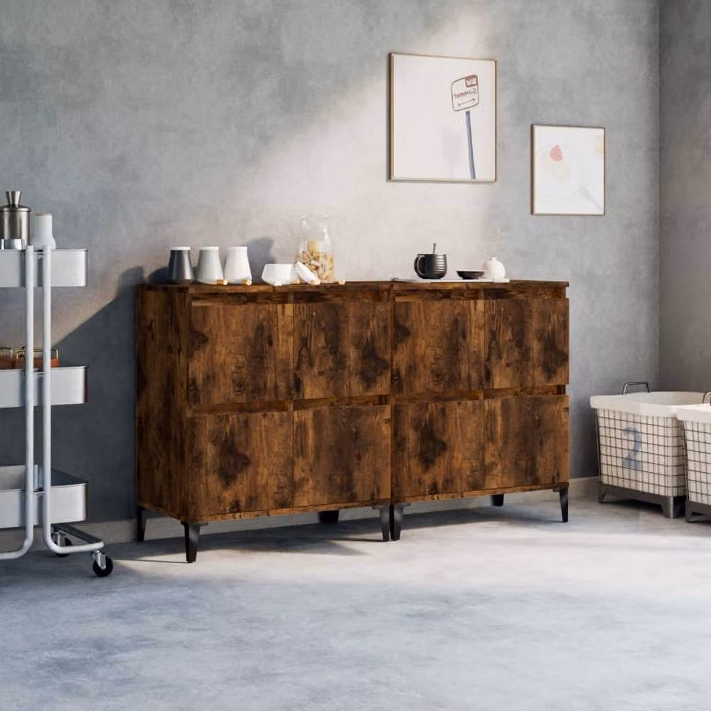 Berkfield Home Set of 2 Smoked Oak Sideboards in Brown, W/D/H: 60 x 35 x 70 cm – 2