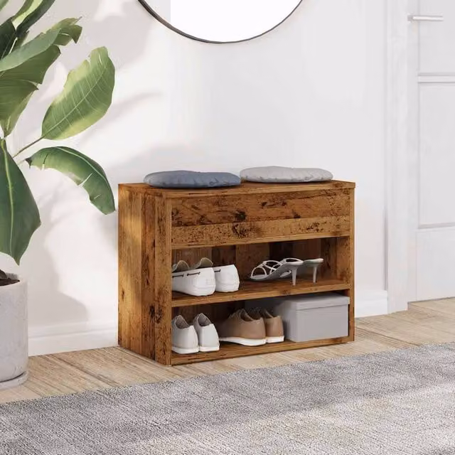 Berkfield Home Shoe Bench in Old Wood Brown, W/D/H: 60 x 30 x 45 cm – 1
