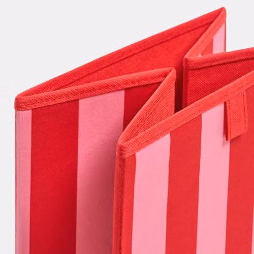 OHS Set of 2 Stripe Fabric Storage Cubes in Red and Pink, Foldable with Handles – 4