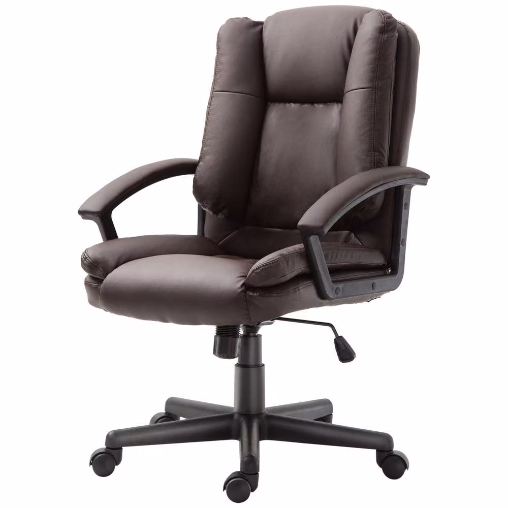 Rolipo Brown PU Leather Swivel Task Office Chair with Adjustable Height – 2
