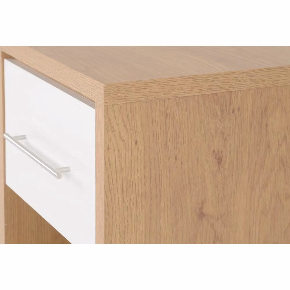 FORGEVIO White Gloss and Light Oak 1 Drawer Bedside Cabinet, W/D/H: 38.5 x 18.5 x 40.5 cm – 2