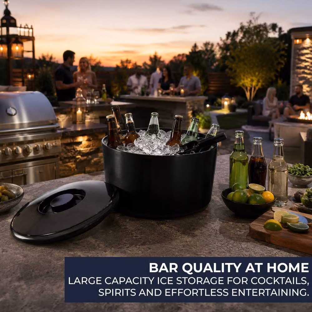 Chabrias Ltd Black 10L Ice Bucket with Lid and Removable Drainage Liner – 4
