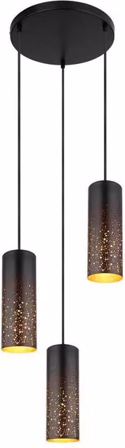 Globo Lighting Crocky Metal Pendant Light, Black and Gold, Height: 150 cm, Diameter: 34 cm, 3 x E27 – 7