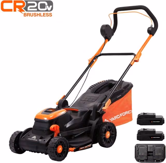 Yard Force 40V Cordless Lawnmower with Mulching Kit and Collection Bag, Orange