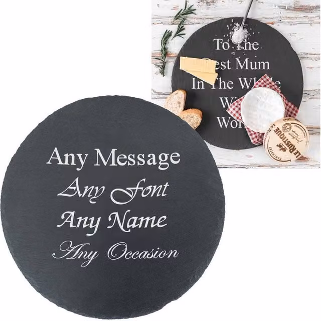 Uniqueful Personalised Round Solid Natural Black Slate Serving Platter for Food and Drinks
