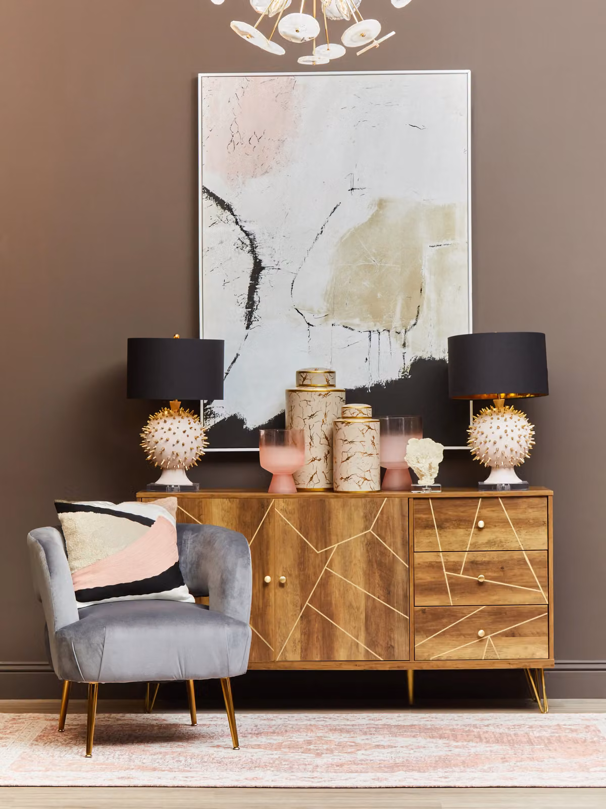 Fifty Five South Orsina Modern Table Lamp with Pink Sphere Base and Black Fabric Shade in Gold, Pink and Black – 2
