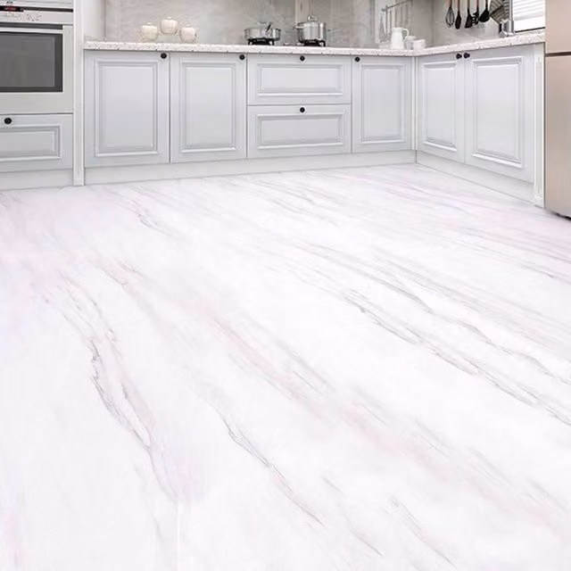 KORVIXA White Marble Effect Stone Look Vinyl Flooring, 10m – 1