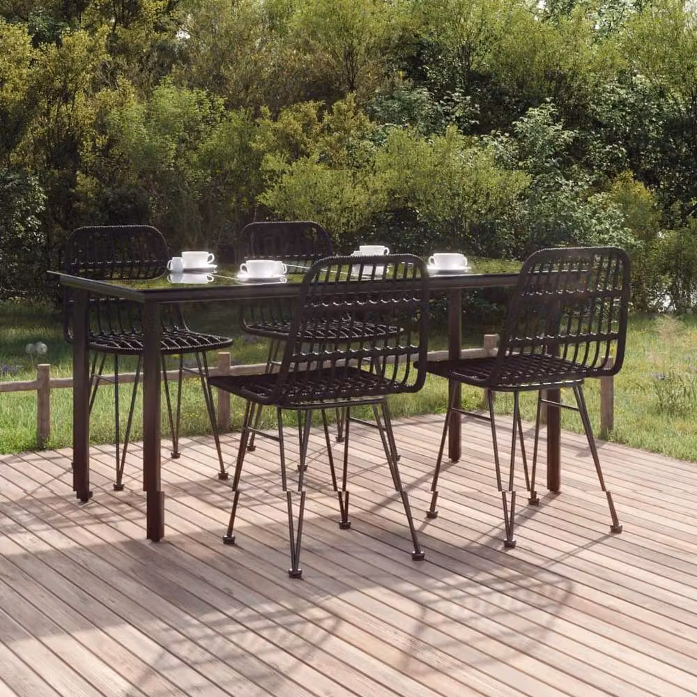 Berkfield Home Beautiful 5 Piece Black Poly Rattan Garden Dining Set – 2