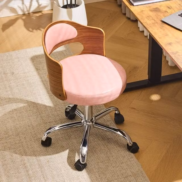 EONLION Pink Synthetic Leather Adjustable Swivel Office Chair for Home or Task Use – 1
