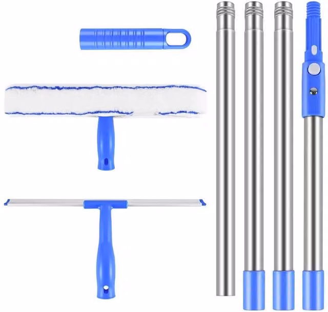 KORVIXA Window Glass Cleaning Kit with Telescopic Handle and Microfibre Squeegee, Blue/Multicolour, W/D/H: 100 x 100 x 165 cm