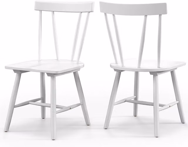 Set of 2 Costway White Lacquered Rubberwood Windsor Dining Chairs