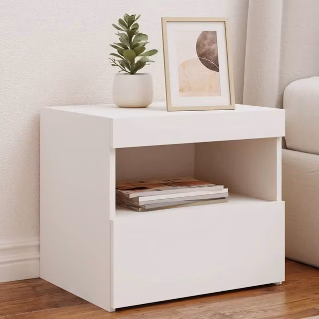 Berkfield Home Set of 2 Modern White Bedside Cabinets with Integrated LED Lighting W/D/H: 50 x 40 x 45 cm – 1