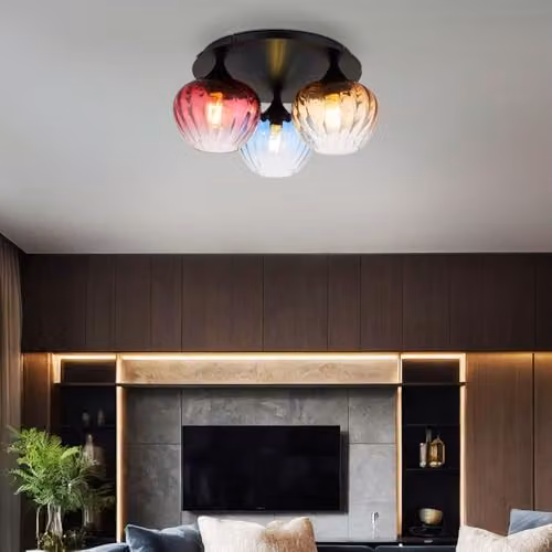 Globo Lighting Modern Sphere Ceiling Light with 3 Colourful Glass Shades in Black – 2