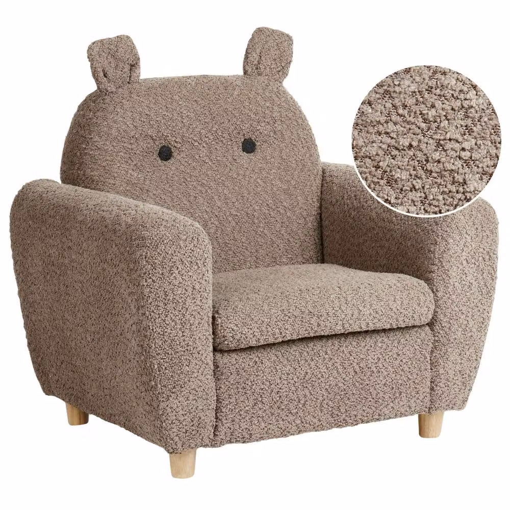 Wyld and Coco Kids Hippo Boucle Armchair in Brown, W/D/H: 59.0 x 44.0 x 61.0 cm – 2