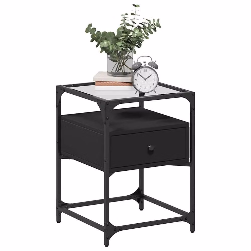 Berkfield Home Set of 2 Black Bedside Cabinets with Mirror Top, W/D/H: 40 x 40 x 55 cm – 3