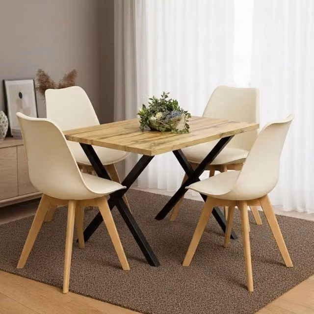KOSY KOALA Modern Dining Set with Rectangular Table and 4 Chairs in Beige and Brown
