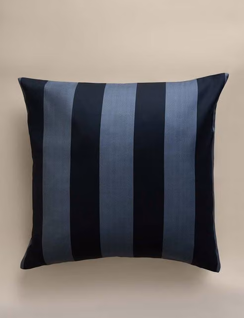 M&S Striped Pure Cotton Square Cushion Cover in Blue