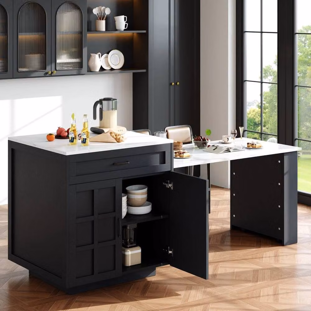 FORGEVIO Modern Extendable Kitchen Island Dining Table in Black and White – 2