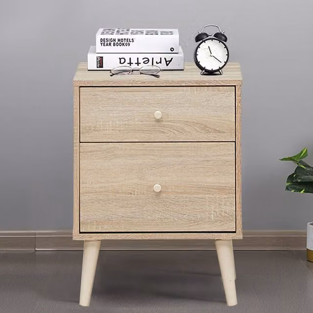 Costway Modern 2-Drawer Bedside Table Nightstand in Brown and Beige