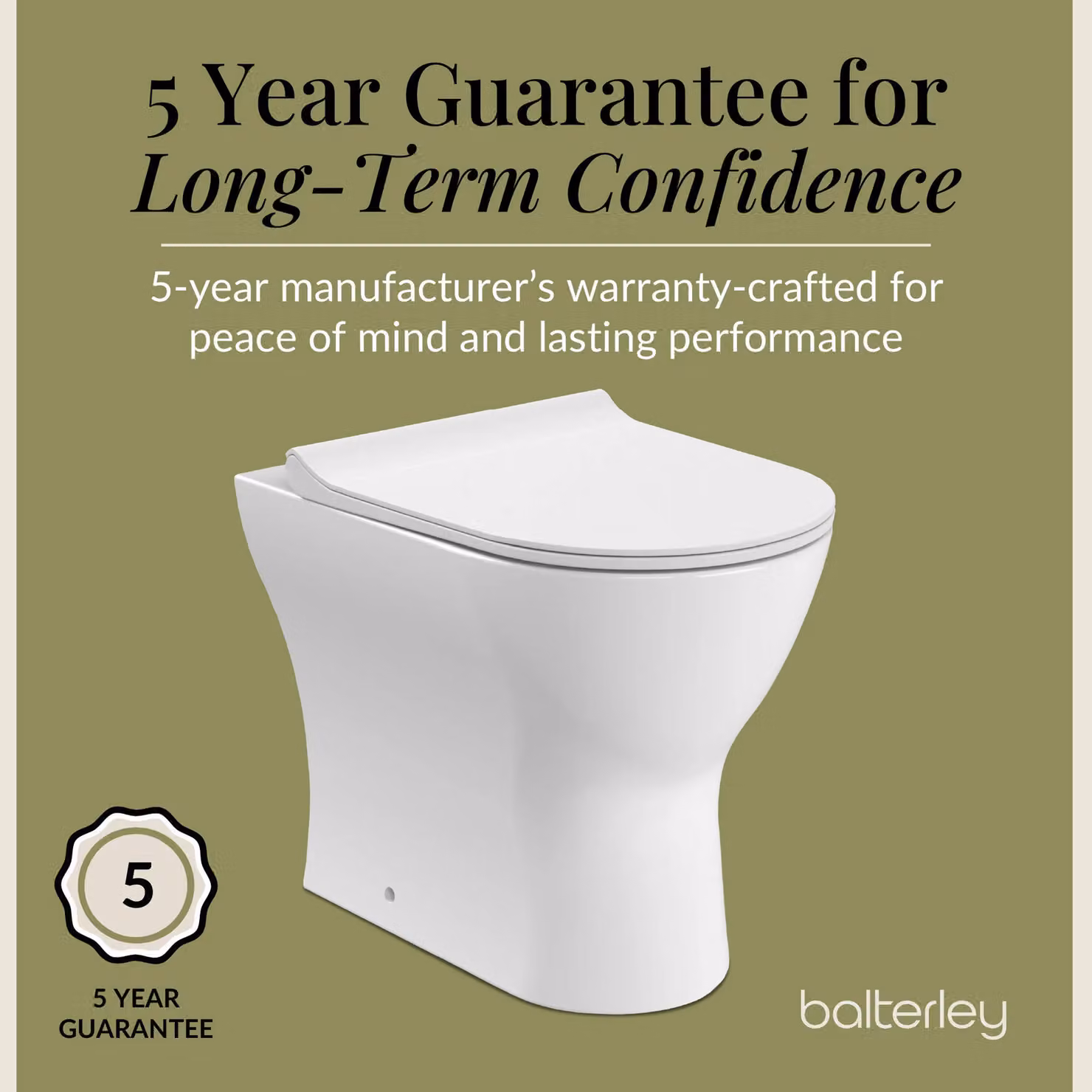 Balterley Rimless Back to Wall Ceramic Toilet Pan and Soft Close Sandwich Seat in White – 3
