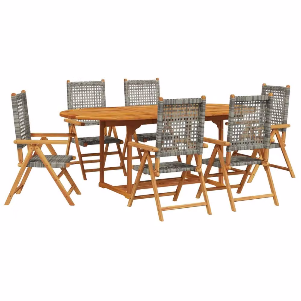 Berkfield Home 7 Piece Grey Poly Rattan and Acacia Wood Garden Dining Set – 2
