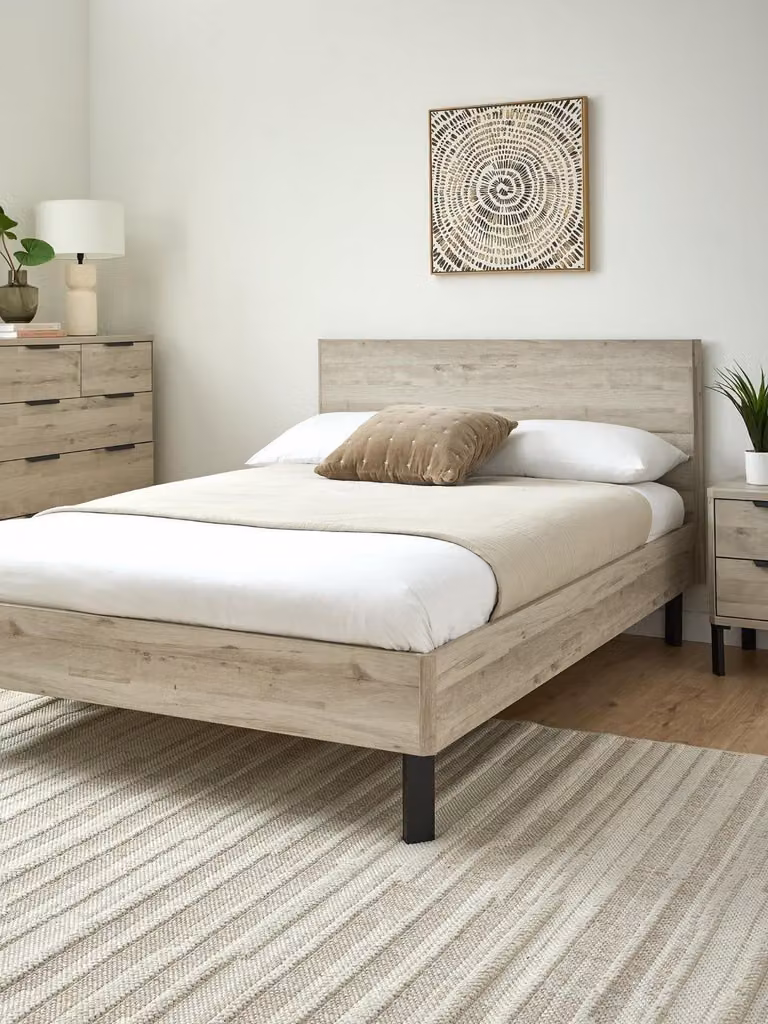 Harlem Double Bed Frame in Grey Oak with Black Metal Legs, 140 x 200 cm