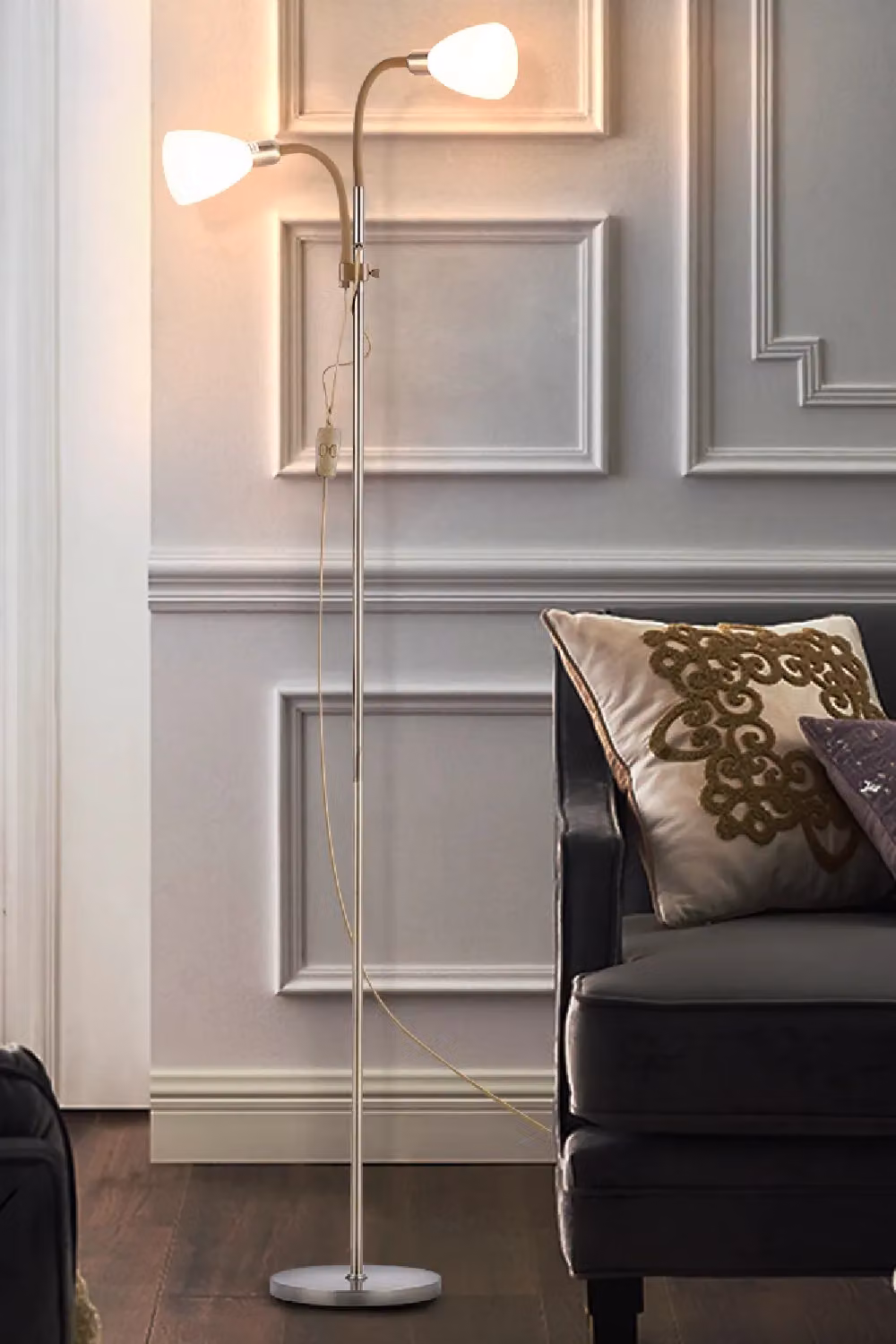 Living and Home Modern 2 Head Adjustable Standing Floor Lamp in White and Multicolour – 2