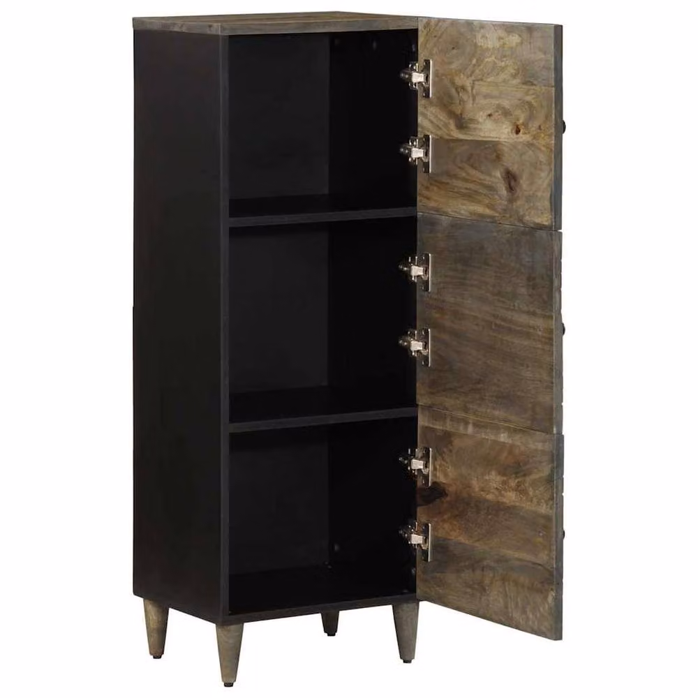 Berkfield Home Highboard in Black Mango Wood with Hinged Doors, W: 40 cm, D: 33 cm, H: 110 cm – 3