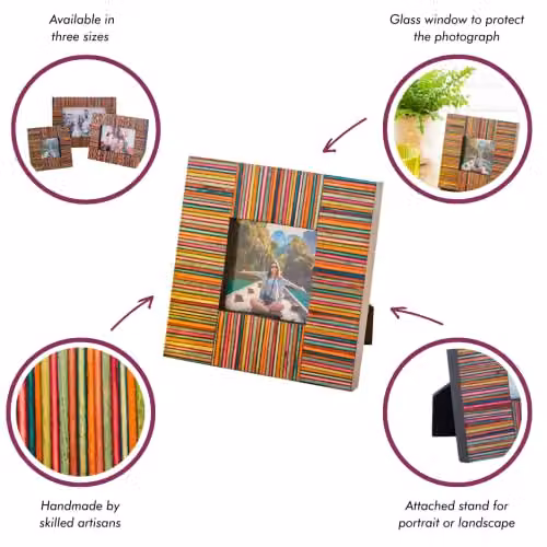 Paper High Multicoloured Striped Mango Wood Photo Frame, Rectangular Tabletop Picture Frame for 10 x 15 cm Photos, W/D/H: 16.5 x 21.5 x 16.5 cm – 3