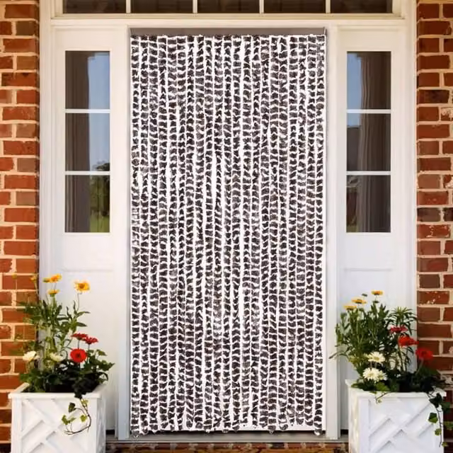 Berkfield Home Chenille Fly Curtain in Brown and White, W/H: 90 x 200 cm – 1