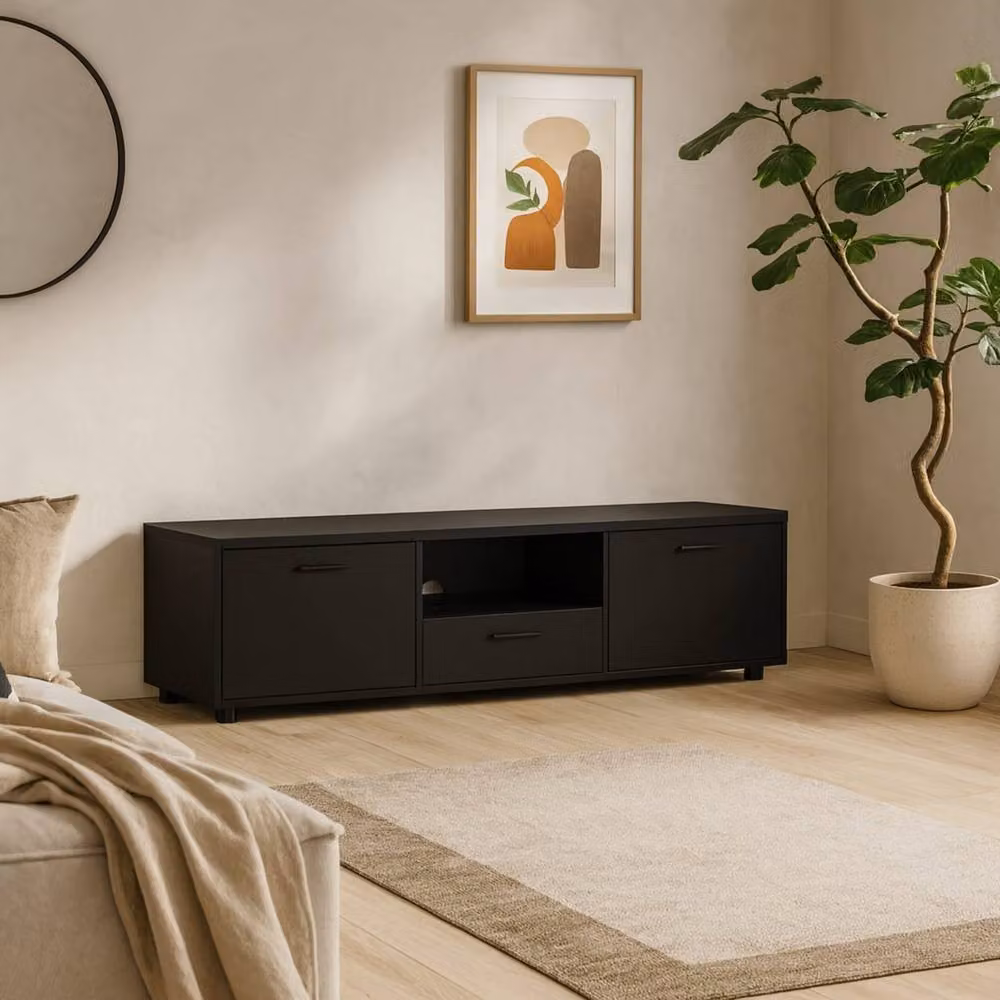 Wyld Haus Nagoya Black Media TV Unit with Oak Accents – 2