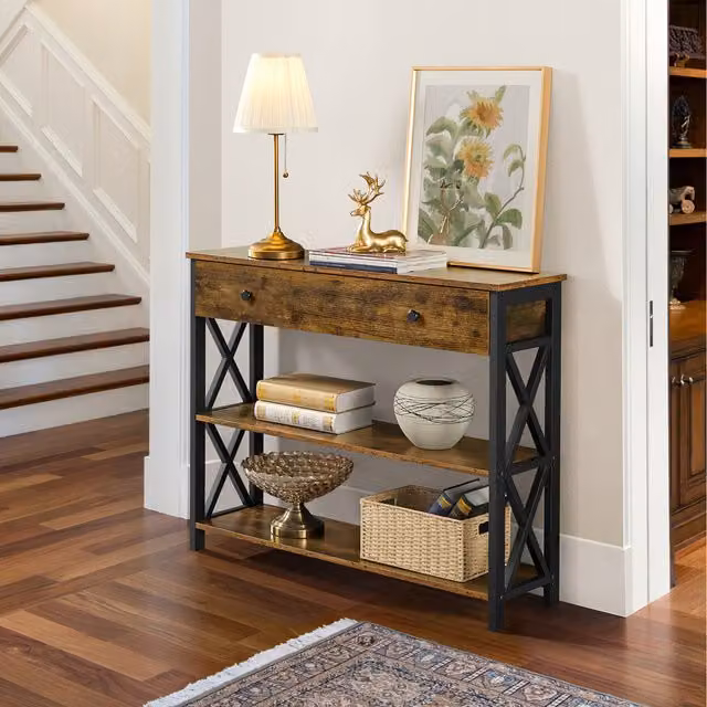 Yaheetech Industrial Wooden Console Table in Brown
