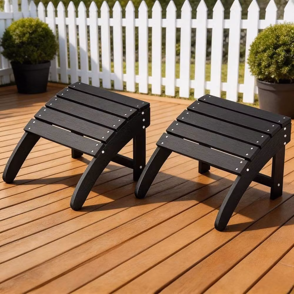 VOGREX Set of 4 Black Folding Adirondack HDPE Foot Stools and Ottomans – 5