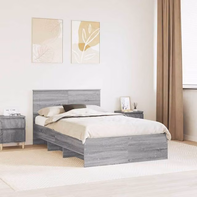 Berkfield Home Sonoma Grey Bed Frame in Engineered Wood W: 137 cm, D: 203 cm – 1