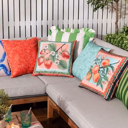 Furn Anemone Peaches Floral Printed Outdoor Square Cushion in Orange and Multicolour, W/D/H: 45 x 45 x 45 cm – 3