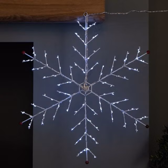 Samuel Alexander White Metal Christmas Snowflake with 132 Multi-Action LEDs, W: 50 cm x H: 50 cm – 1