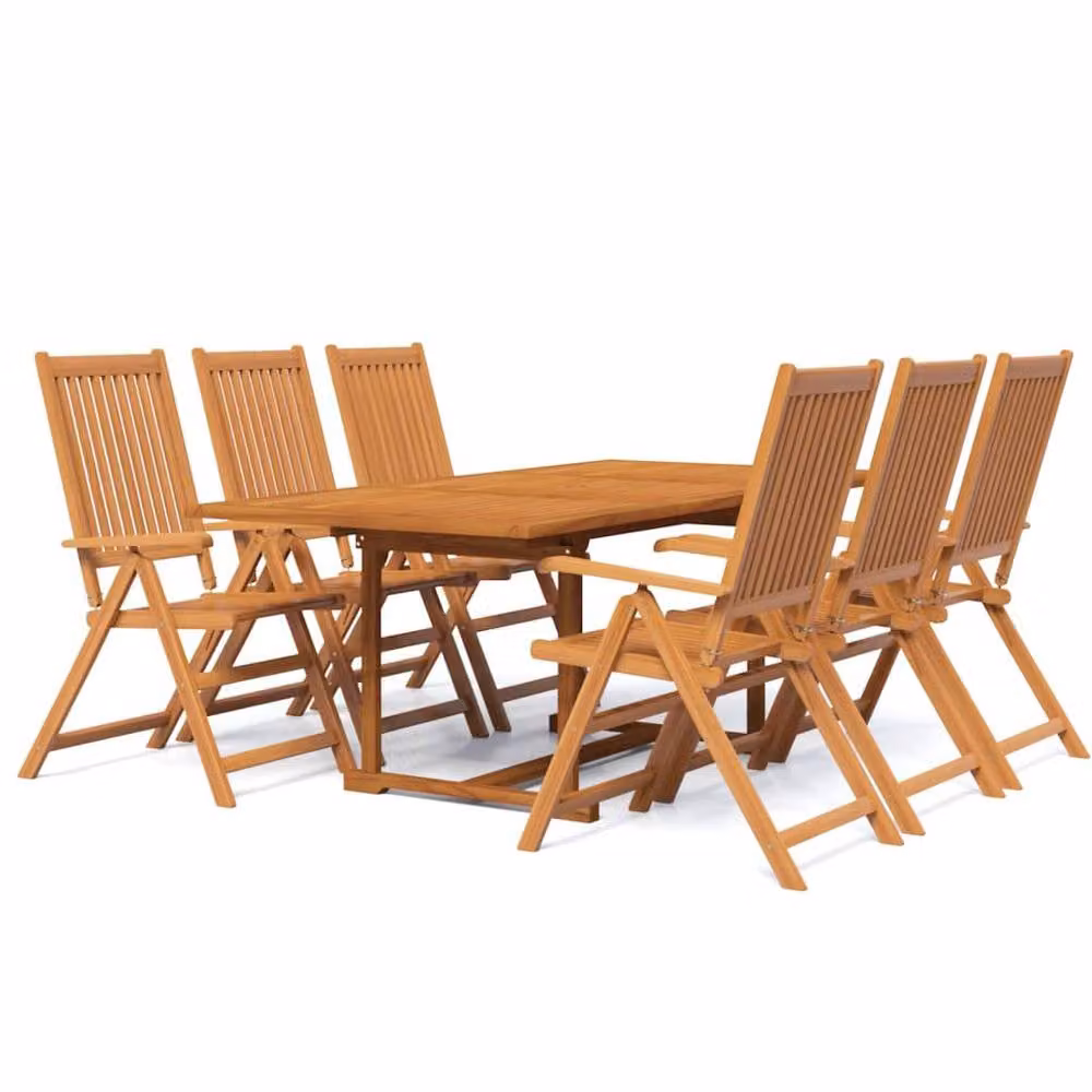Berkfield Home 7 Piece Acacia Wood Garden Dining Set in Brown – 2