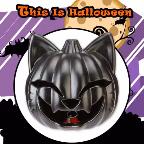 VFM e-Store Halloween Black Cat Light Up Pumpkin Tabletop Party Accessory, Black – 6