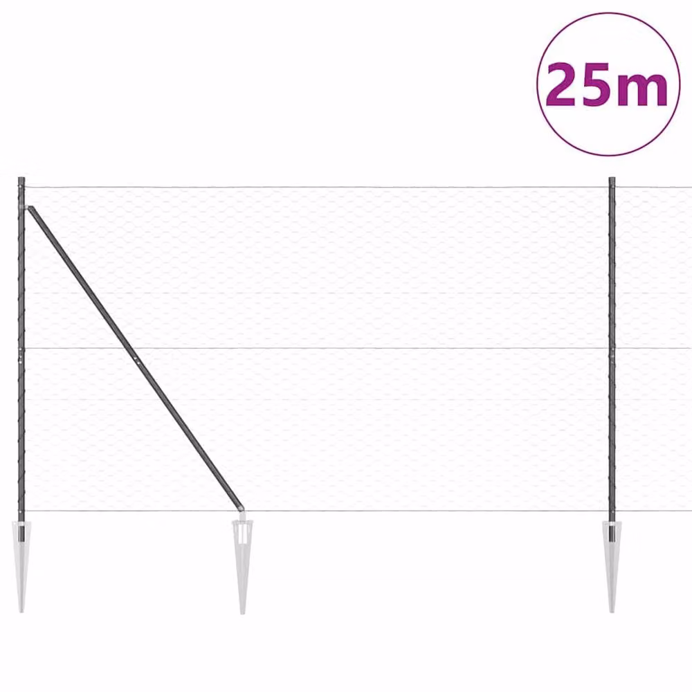 Berkfield Home Grey Steel Hexagon Fence, H: 1.6 m x L: 25 m – 3