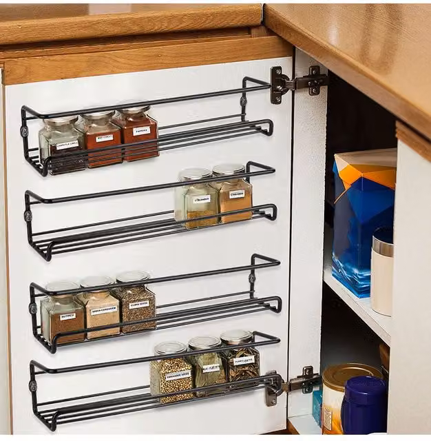 Living and Home Set of 4 Black Metal Wire Wall Mounted Spice Racks – 1