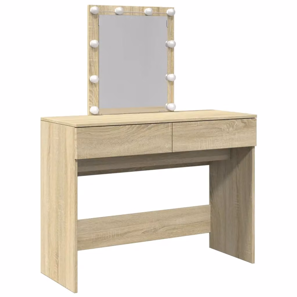 Berkfield Home Hollywood LED Dressing Table in Sonoma Oak Brown, W/D/H: 100 x 40 x 130 cm – 2