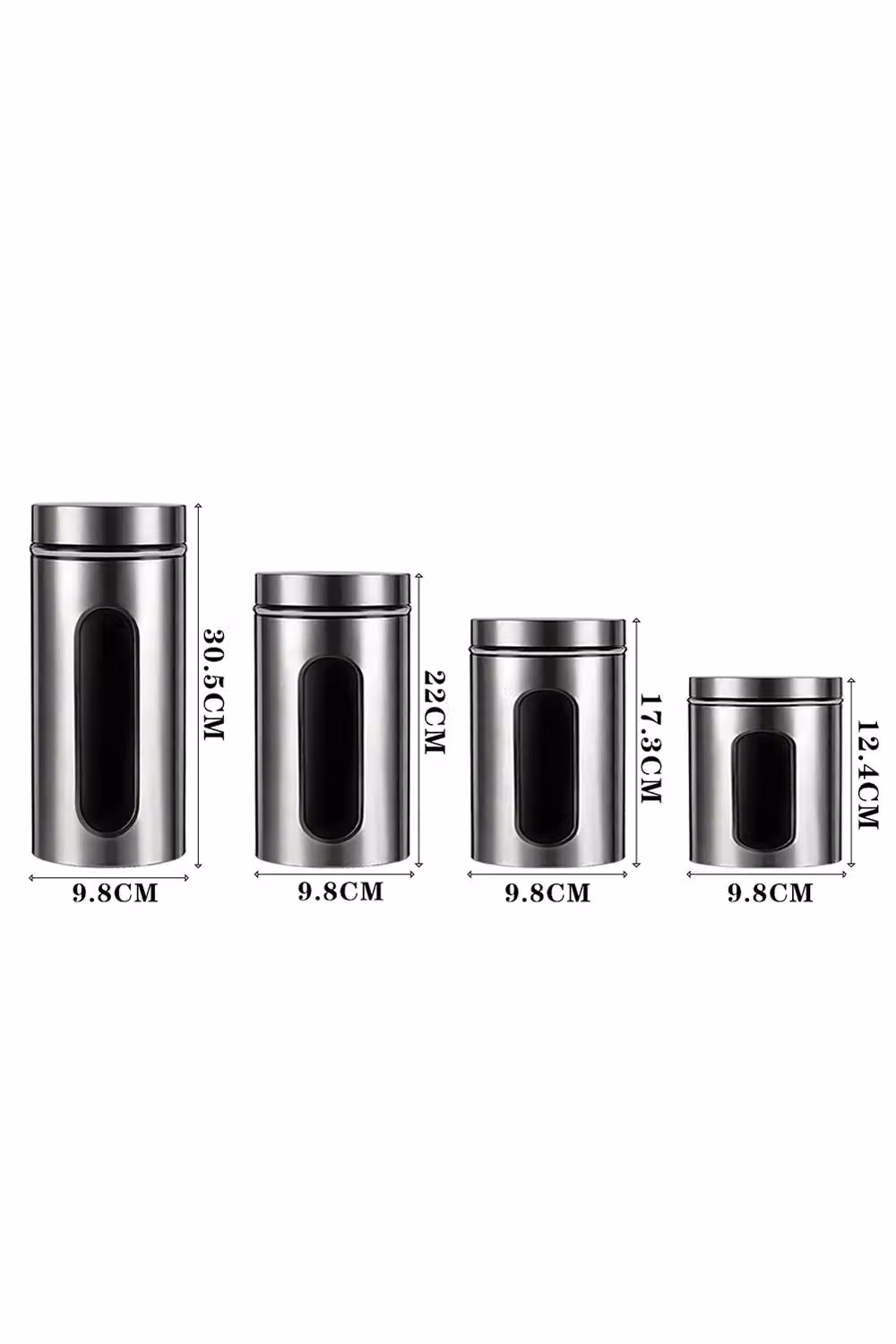 Living and Home 4-Piece Stainless Steel and Glass Kitchen Canister Set, Silver and Transparent, 4.65 l Total Capacity – 2