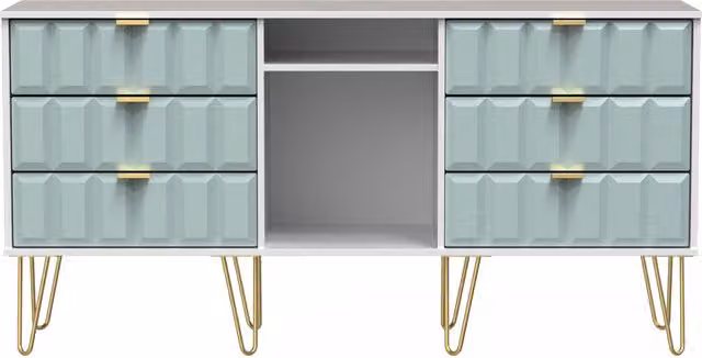 Ready Assembled 2 U Metro 6 Drawer Sideboard in Duck Egg Blue and Gold