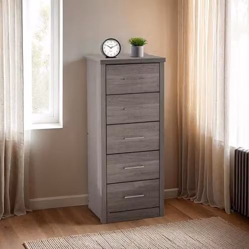 Seconique Lisbon 5 Drawer Narrow Chest in Black and Grey – 2