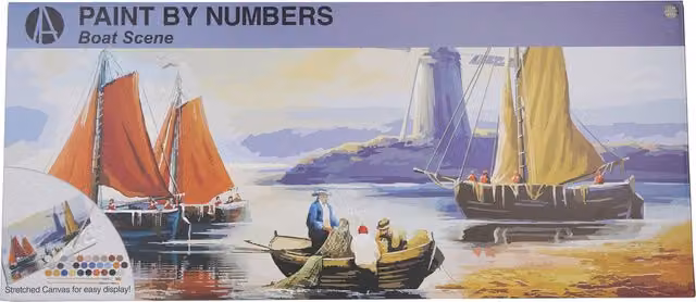 Art Studio Boat Scene Paint by Numbers Kit for Adults, Multicolour