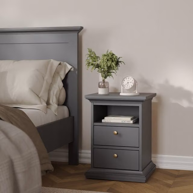 Jonas & James Belleville Two Drawer Bedside Cabinet in Matt Grey
