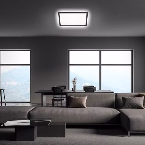 Briloner Leuchten 7158-415 LED Ceiling Light with Backlight Effect, 22W, 3000 Lumen, 4000K Cool White, Square, White/Black, W/D/H: 42 x 42 x 2.9 cm – 7