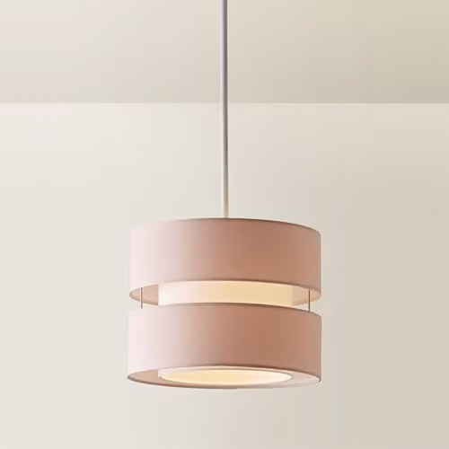 ValueLights Sophia 2 Tier Drum Easy Fit Ceiling Light Shade in Blush Pink with LED Bulb, Width: 26 cm