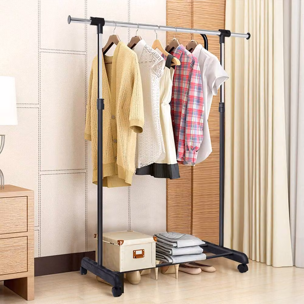 CASART Height-Adjustable Rolling Clothes Rack with Pull-out Rail in Matt Black Metal – 4